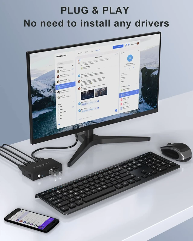 Alt view image 5 of 7 - HDMI KVM Switch 1 Monitors 2 Computers, USB KVM Switches Sharing 4 USB, Support Wireless Keyboard and Mouse, Powered by USB, with 2 HDMI and 2 USB Cables