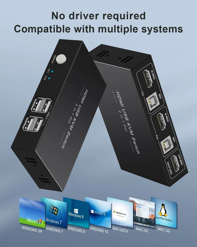 Alt view image 6 of 7 - HDMI KVM Switch 1 Monitors 2 Computers, USB KVM Switches Sharing 4 USB, Support Wireless Keyboard and Mouse, Powered by USB, with 2 HDMI and 2 USB Cables