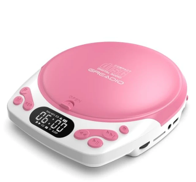 Alt view image 4 of 7 - Rechargeable Portable CD Player with Headphones for Car & Home | CD/MP3/Micro SD/AUX Out Supported, Retro CD Player, 60s Anti-Skip, Lock/Programmable/Timer, No Built-in Speakers (Walnut