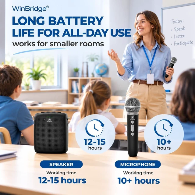 Alt view image 3 of 7 - Wireless Voice Amplifier with Microphone for Teachers,Tour Guides | Portable PA System with Wireless Handheld Mic, Bluetooth Speaker for Smaller Room, Public Speaking & Outdoor Events WB009
