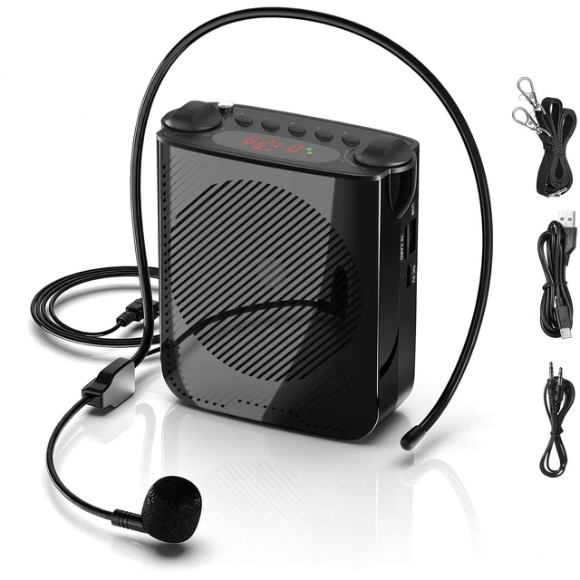 Main image of Voice Amplifier for Teachers Portable Microphone and Speaker, Black | Personal Wired Microphone Headset and Speaker for Classroom, Training, Teaching, Tour Guide, Meeting, Speech