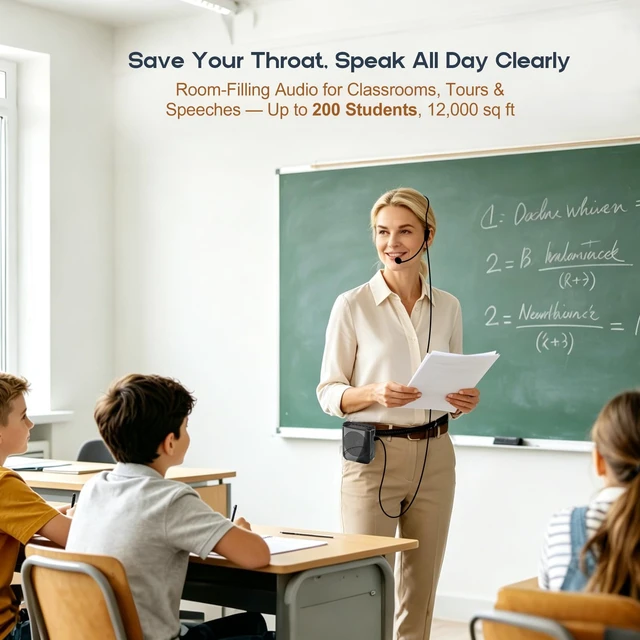 Alt view image 2 of 7 - Voice Amplifier for Teachers Portable Microphone and Speaker, Black | Personal Wired Microphone Headset and Speaker for Classroom, Training, Teaching, Tour Guide, Meeting, Speech