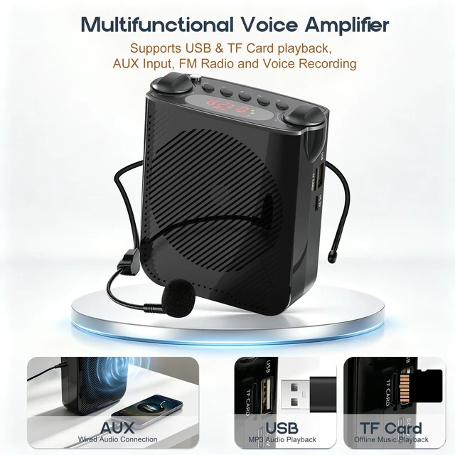 Alt view image 5 of 7 - Voice Amplifier for Teachers Portable Microphone and Speaker, Black | Personal Wired Microphone Headset and Speaker for Classroom, Training, Teaching, Tour Guide, Meeting, Speech