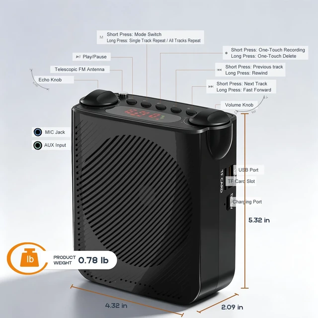 Alt view image 7 of 7 - Voice Amplifier for Teachers Portable Microphone and Speaker, Black | Personal Wired Microphone Headset and Speaker for Classroom, Training, Teaching, Tour Guide, Meeting, Speech