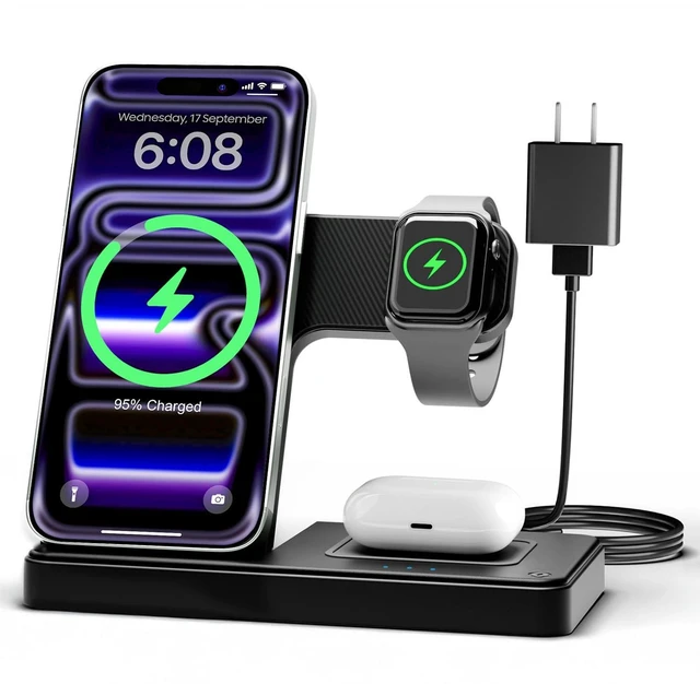 Main image of GETPALS Wireless Charger iPhone Charging Station for Apple Multiple Devices | 3 in 1 Charger Stand for iPhone 18 Pro Max 17 17e 16 16e 15 14 13 12 & Watch Series 12-2 SE Ultra & Airpods 5 4 3 Pro