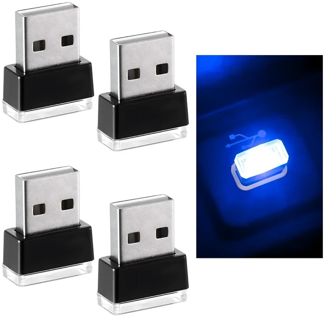 Main image of 4 PCS USB LED Car Interior Atmosphere Lamp, Plug-in USB Decor Night Light, Portable Auto Ambient Lighting Kit, Universal Vehicle Interior Accessories for Most Cars (Blue)