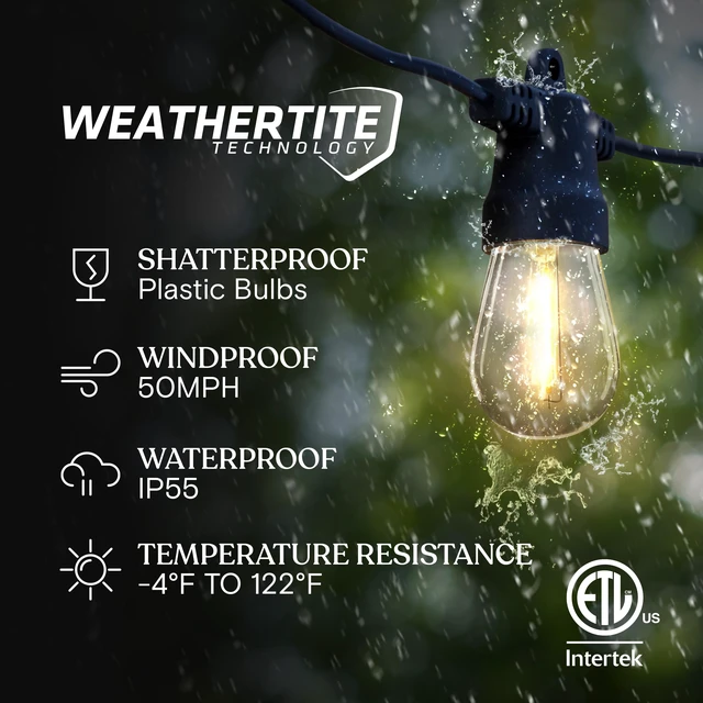 Alt view image 2 of 7 - Ambience Pro USB Powered String Lights - 24 Ft Commercial Grade Waterproof String Lights - Outdoor Shatterproof Patio Lights for Camping, Backyard, Porch, Christmas - 1W 12 Bulbs, Warm White