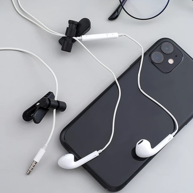 Alt view image 4 of 7 - 2 Pack Headphone Clips for Earphone Wire, Black (for 0.5-3 mm) | 360 Degree Rotate Earphone Microphone Cable Clips, Headset Mic Cord Clamp for Clothing, Shirt, Collar