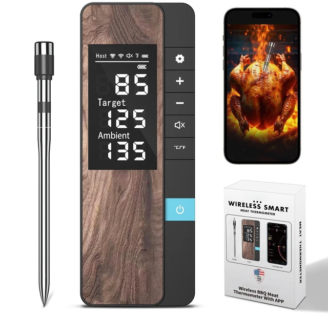 Main image of Wireless Meat Thermometer-Multi Sensors Digital Food Thermometer with Ultra-Thin Probe, Accuracy Smart Bluetooth Meat Thermometer for Steak, BBQ, Oven, Grill, Smoker,Recipes in App & Host