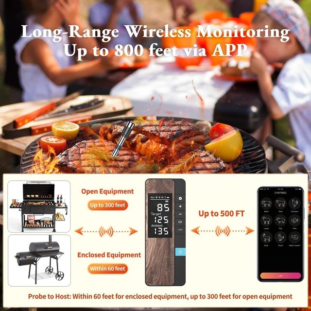 Alt view image 5 of 6 - Wireless Meat Thermometer-Multi Sensors Digital Food Thermometer with Ultra-Thin Probe, Accuracy Smart Bluetooth Meat Thermometer for Steak, BBQ, Oven, Grill, Smoker,Recipes in App & Host