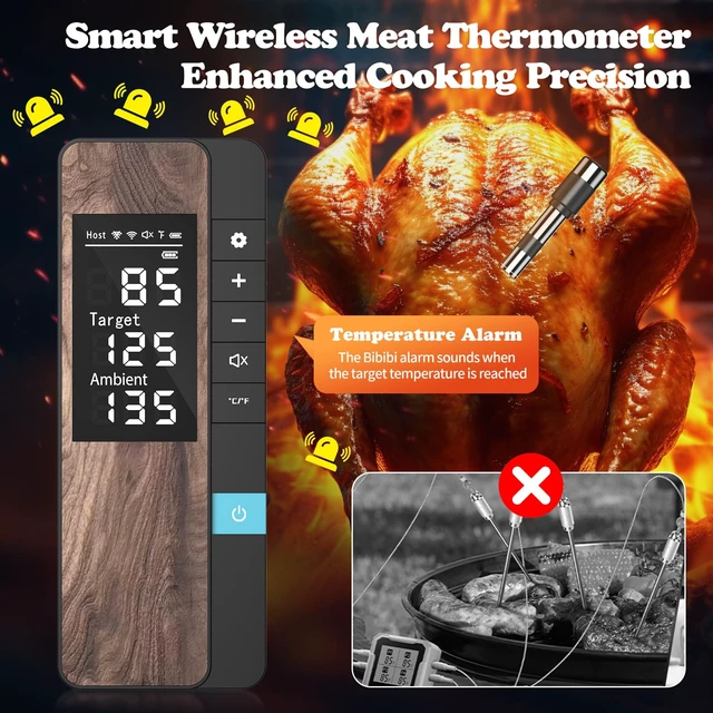 Alt view image 3 of 6 - Wireless Meat Thermometer-Multi Sensors Digital Food Thermometer with Ultra-Thin Probe, Accuracy Smart Bluetooth Meat Thermometer for Steak, BBQ, Oven, Grill, Smoker,Recipes in App & Host
