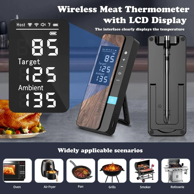 Alt view image 6 of 6 - Wireless Meat Thermometer-Multi Sensors Digital Food Thermometer with Ultra-Thin Probe, Accuracy Smart Bluetooth Meat Thermometer for Steak, BBQ, Oven, Grill, Smoker,Recipes in App & Host