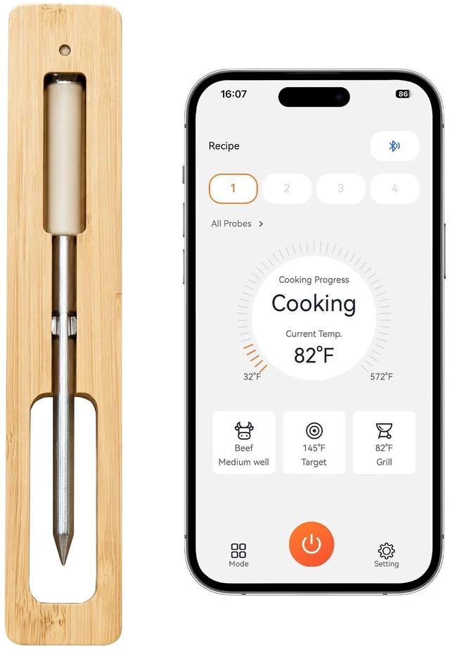 Main image of Bluetooth Wireless Meat Thermometer, Probe for Grill, Oven & BBQ | Bluetooth App Monitoring, Food & Grill Temp Tracking, Smart Alerts, IP68-Rated Meat Probe, USB-C Charging for BBQ & Oven