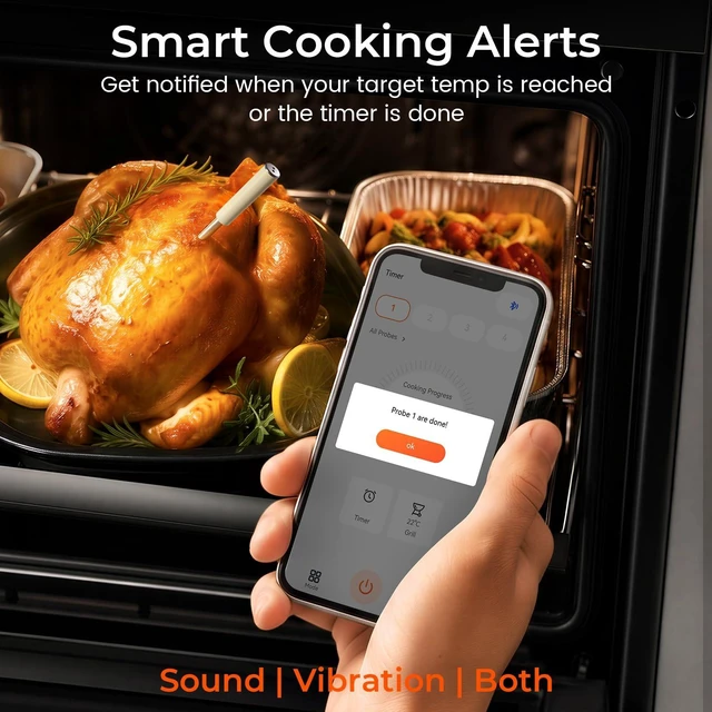 Alt view image 5 of 7 - Bluetooth Wireless Meat Thermometer, Probe for Grill, Oven & BBQ | Bluetooth App Monitoring, Food & Grill Temp Tracking, Smart Alerts, IP68-Rated Meat Probe, USB-C Charging for BBQ & Oven