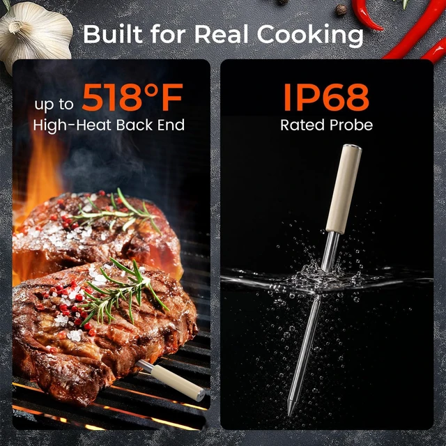 Alt view image 7 of 7 - Bluetooth Wireless Meat Thermometer, Probe for Grill, Oven & BBQ | Bluetooth App Monitoring, Food & Grill Temp Tracking, Smart Alerts, IP68-Rated Meat Probe, USB-C Charging for BBQ & Oven