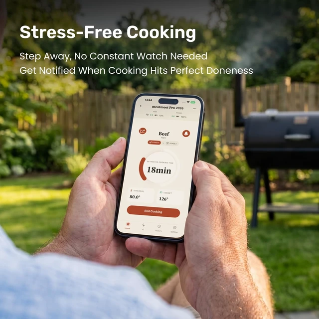 Alt view image 5 of 7 - Wireless Meat Thermometer, Bluetooth 5.4, 6-Sensor, ±1°F Accuracy | Replaceable AAA Batteries, AI Guidance, Magnetic Mounting, an IPX8 Ultra-Thin Probe for BBQ, Grill, Oven, Smoker, Air Fryer