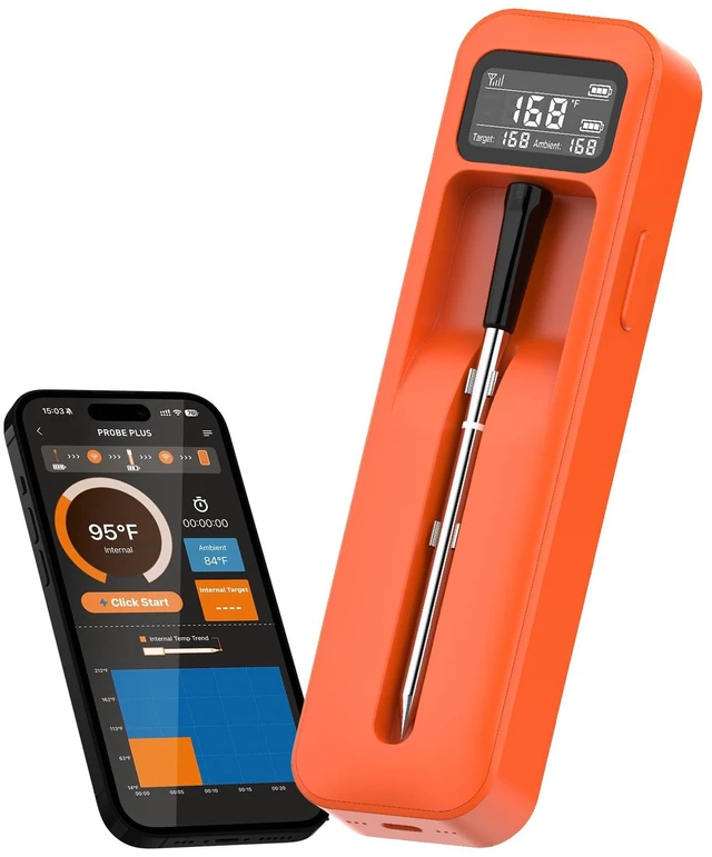 Main image of Smart Wireless Meat Thermometer with Ceramic Probe Digital | Standalone Display Base Real-time Monitoring ±0.5°F Accuracy,Heat-resistant,Bluetooth 3000FT Range iOS & Android APP Control