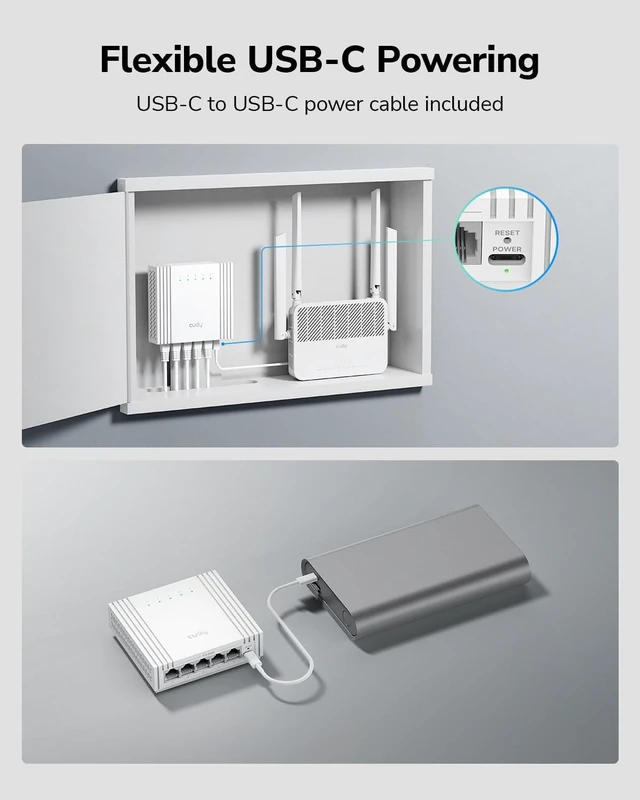 Alt view image 5 of 7 - Cudy 5 Port 2.5G Easy Smart Switch, USB-C Powered, Compact, HS105U