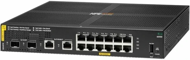 Main image of Aruba CX 6000 12p 10M/100M/1G Class4 PoE 2p SFP 1G 139W Switch - 14 Ports - Manageable - Gigabit Ethernet - 10/100/1000Base-T, 1000Base-X - 2 Layer Supported - 2 SFP Slots - 165 W Power Consumption -