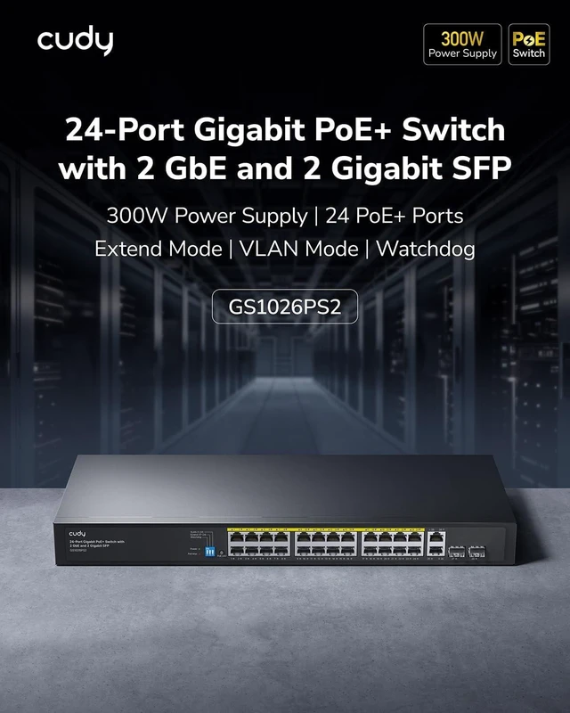 Alt view image 2 of 7 - Cudy 26-Port Gigabit 24-Port PoE+ Unmanaged Ethernet Switch, GS1026PS2