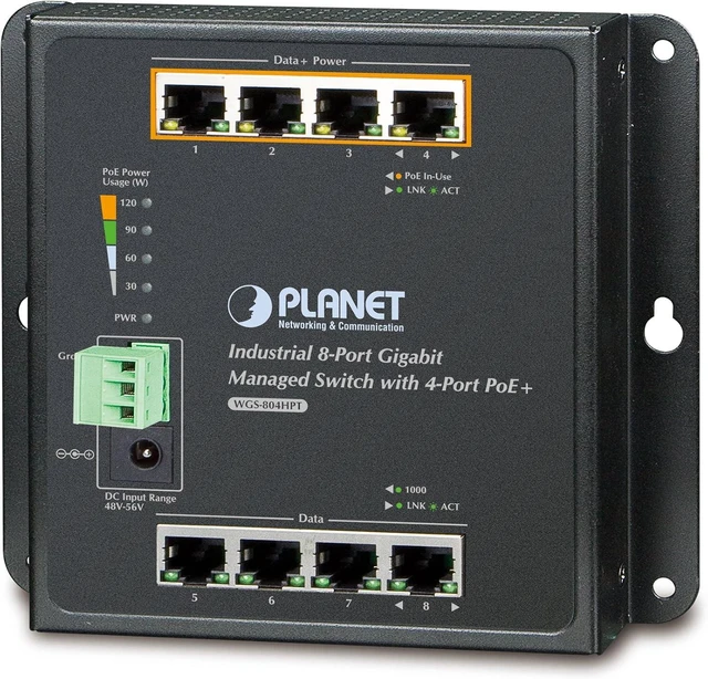 Main image of WGS-804HPT Industrial 8-Port 10/100/1000T Wall-Mount Managed Switch with 4-Port PoE+ (-40~75C)