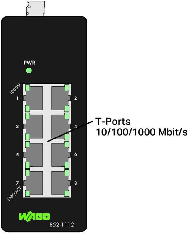 Alt view image 3 of 4 - WAGO 852-1112 1 GBPS, 100MBPS, 8 Ports, DIN Rail Mount, ETHERNET Switch, Network SPEEDS:10MBPS, RJ45 X 8, ROHS Compliant