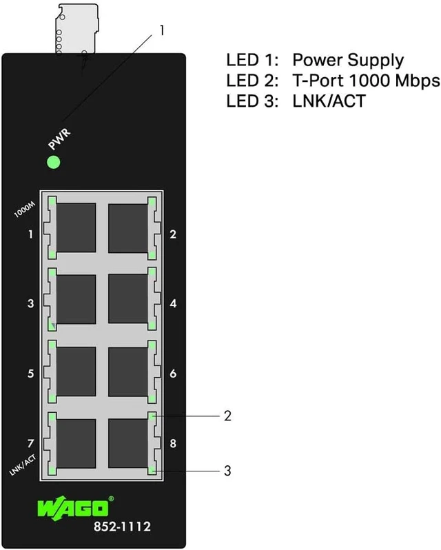 Alt view image 4 of 4 - WAGO 852-1112 1 GBPS, 100MBPS, 8 Ports, DIN Rail Mount, ETHERNET Switch, Network SPEEDS:10MBPS, RJ45 X 8, ROHS Compliant