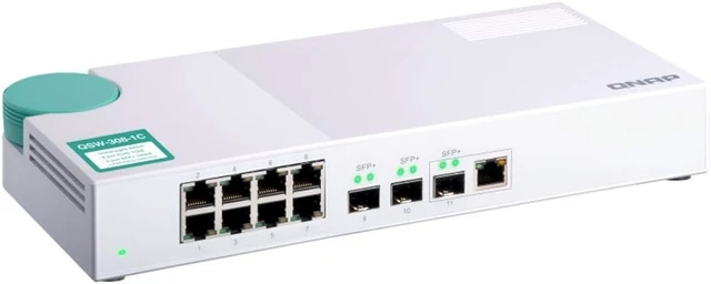 Alt view image 3 of 3 - QNAP QSW-308-1C 11-Port Unmanaged Switch - 3x 10G SFP+, 8x Gigabit RJ45 - Plastic Case - Compatible with Desktop, Laptop, Server, Printer