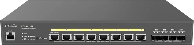 Alt view image 2 of 7 - EnGenius Cloud 10 Gigabit ECS5512FP 8-Port PoE++ Switch with 420W Budget, 4 SFP+ Uplink Ports