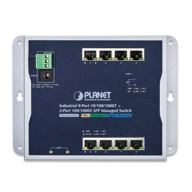 Alt view image 2 of 4 - WGS-4215-8T2S Industrial 8-Port 10/100/1000T + 2-Port 100/1000X SFP Wall-Mount Managed Switch (-40~75C)