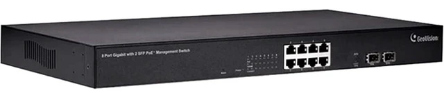 Main image of GeoVision 140-POE0811-G02 8 Port Gigabit Web Management POE Switch, GV-POE0811, IEEE 802.3 at Compliant, Managed Switch with 2 Ports SPF, 130W