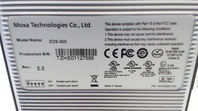 Alt view image 2 of 3 - MOXA EDS-305 Unmanaged Ethernet Switch 5 10/100BaseT(X) Ports, Smart Relay Output Alarm