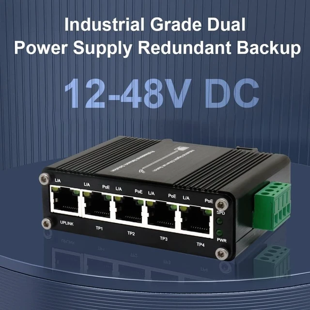 Alt view image 2 of 7 - Industrial 5-Port Full Gigabit POE Switch Supports DC12V ~ DC48V Input with Voltage Booster, Total IEEE802.3at POE Power Budget 120W