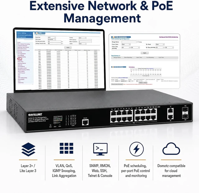 Alt view image 6 of 7 - Intellinet 18-Port Managed PoE++ Switch, 518W Budget, 2 SFP Ports