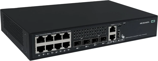 Alt view image 2 of 4 - HPE CW 2150 8p 10M/100M/1G PoE+ 2p SFP 1G 2p SFP+ 1G/10G 125W Switch - 8 Ports - Manageable - Gigabit Ethernet, 10 Gigabit Ethernet - 10/100/1000Base-T, 10GBase-X, 1000Base-X - 3 Layer Supported - 2 S