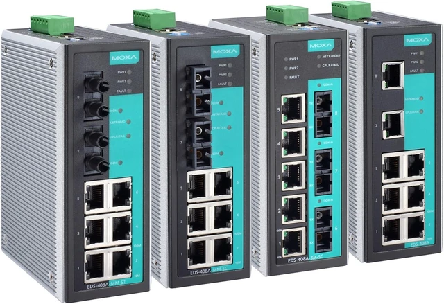 Main image of MOXA EDS-408A-SS-SC Entry-Level Managed Ethernet Switch with 6 x 10/100BaseTX Ports, and 2 x 100BaseFX Single-Mode Ports with SC connectors, 0 to 60°C Operating Temp.