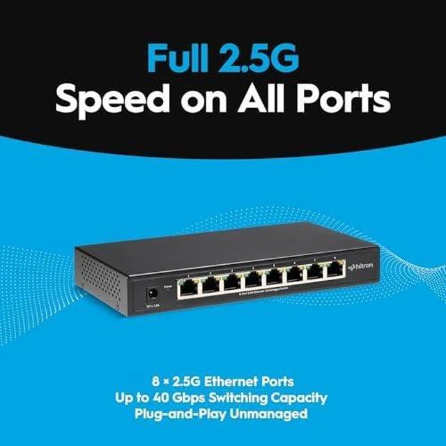 Alt view image 3 of 6 - Hitron MoCA 2.5 Adapter & 2.5G Ethernet Switch Bundle (2 HTEM5 Coax to Ethernet Adapters + APEX2008 8-Port 2.5 Gigabit Network Switch)