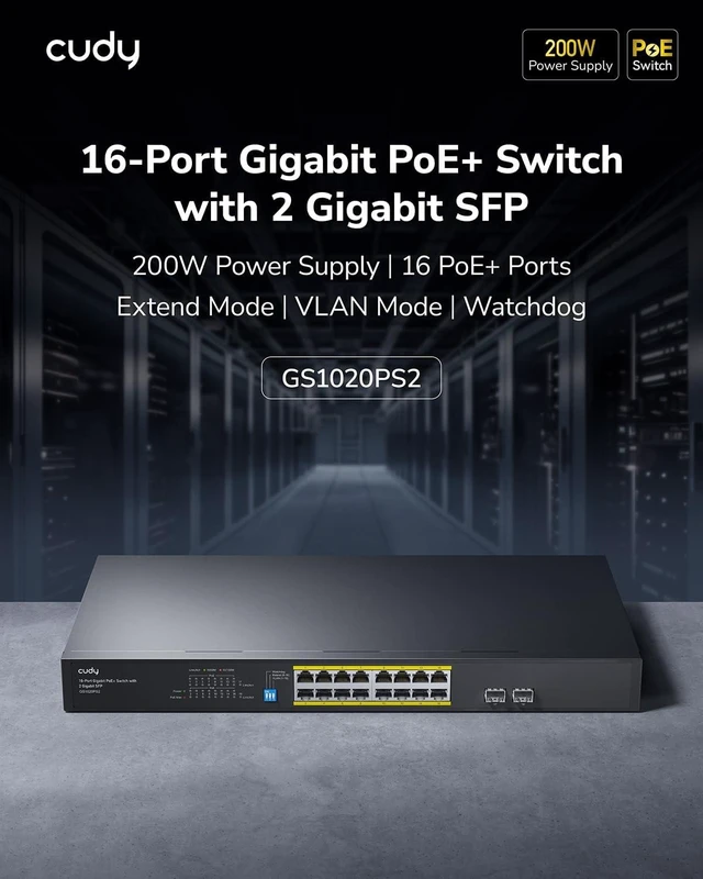 Alt view image 2 of 7 - Cudy 18 Port Gigabit Smart Switch, 200W PoE, 2 SFP, GS1020PS2