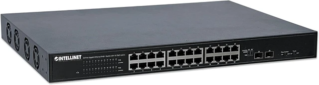 Alt view image 2 of 5 - Intellinet 24-Port Gigabit PoE+ Switch, 10 GbE SFP+ Uplink, Black