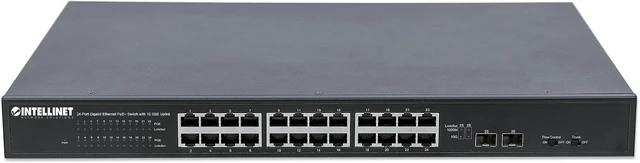 Alt view image 3 of 5 - Intellinet 24-Port Gigabit PoE+ Switch, 10 GbE SFP+ Uplink, Black
