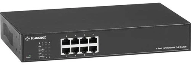 Main image of Black Box LPB1300 Series Gigabit Ethernet PoE+ Switch - 8 Ports - TAA Compliant - 2 Layer Supported - 30 W PoE Budget - Twisted Pair - PoE Ports - Desktop - 1 Year Limited Warranty