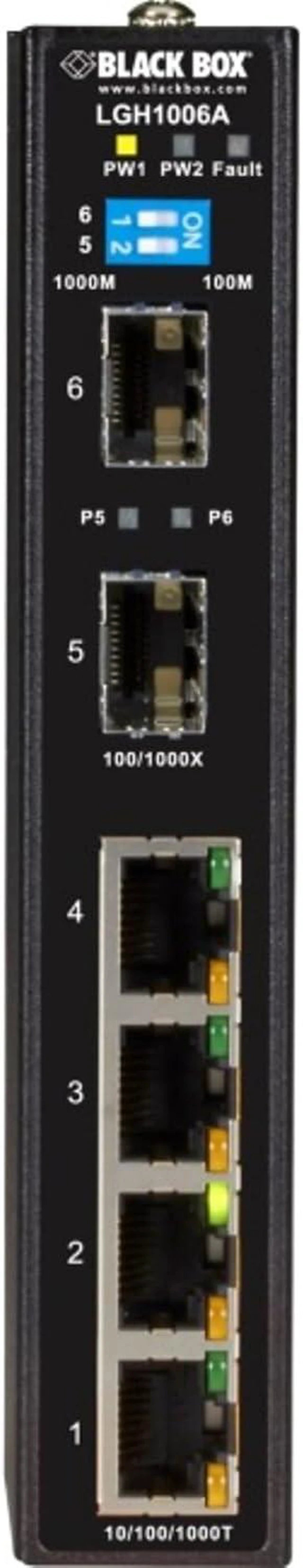Main image of Black Box EXTR Switch - (4) 10/100/1000Mbps RJ45, (2) 100/1000Mbps SFP