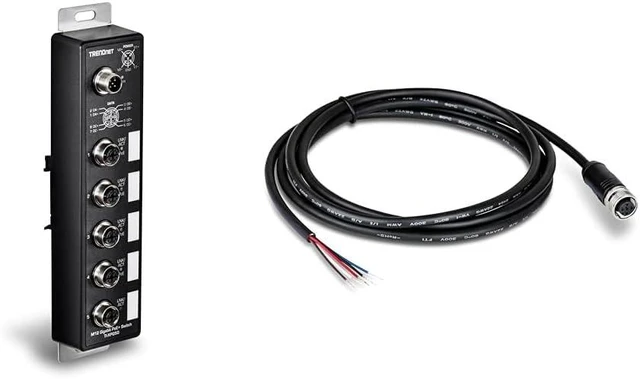 Main image of Bundle of TRENDnet 5-Port Industrial EN50155 M12 Gigabit PoE+ Railway Switch, TI-XPG50 + Industrial M12 Female 5-Pin Connector Electrical Cable, TI-CP02, 2m (6.5 ft.)