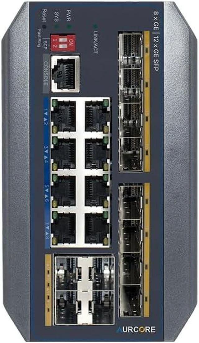 Alt view image 2 of 3 - AIS2004 8-Port Industrial Fiber Switch with 12 GE SFP, DIN-Rail Mount, VLAN QoS ACL, 3-Year Warranty