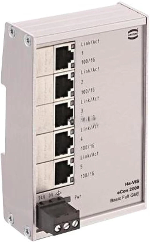 Main image of Switch, Ha-VIS eCon 2000, 5 Ports, Industrial, Unmanaged Gigabit Ethernet, DIN Rail, RJ45 x 5