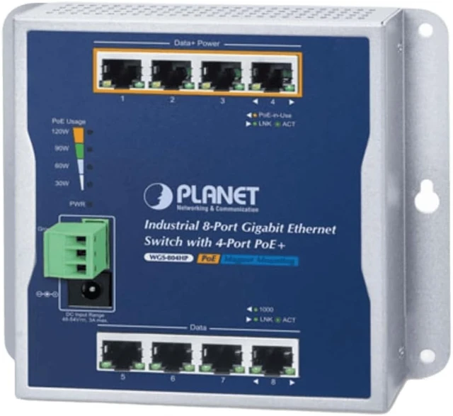Main image of Planet WGS-804HP: 8-Port 10/100/1000T Wall Mounted Gigabit Ethernet Switch with 4-Port PoE+