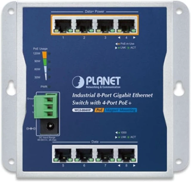 Alt view image 2 of 6 - Planet WGS-804HP: 8-Port 10/100/1000T Wall Mounted Gigabit Ethernet Switch with 4-Port PoE+