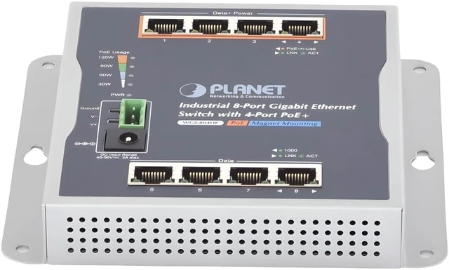 Alt view image 4 of 6 - Planet WGS-804HP: 8-Port 10/100/1000T Wall Mounted Gigabit Ethernet Switch with 4-Port PoE+