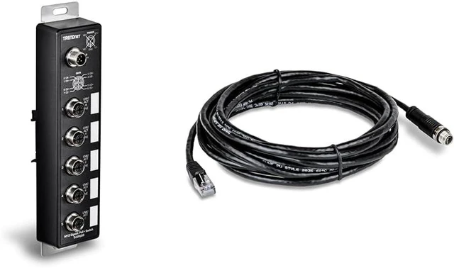 Main image of Bundle of TRENDnet 5-Port Industrial EN50155 M12 Gigabit PoE+ Railway Switch, TI-XPG50 + TRENDnet M12 to RJ-45 Industrial Ethernet Cable, 5m (16.4ft.), TI-CD05