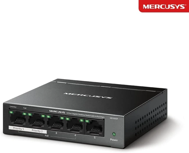 Alt view image 2 of 7 - MERCUSYS 5-Port Computer Gigabit Ethernet Switch with 4-Port PoE+, 65W PoE, Support 802.3af/at PDs, Power Management, Metal Box, Plug & Play, No Setup Required (MS105GP)